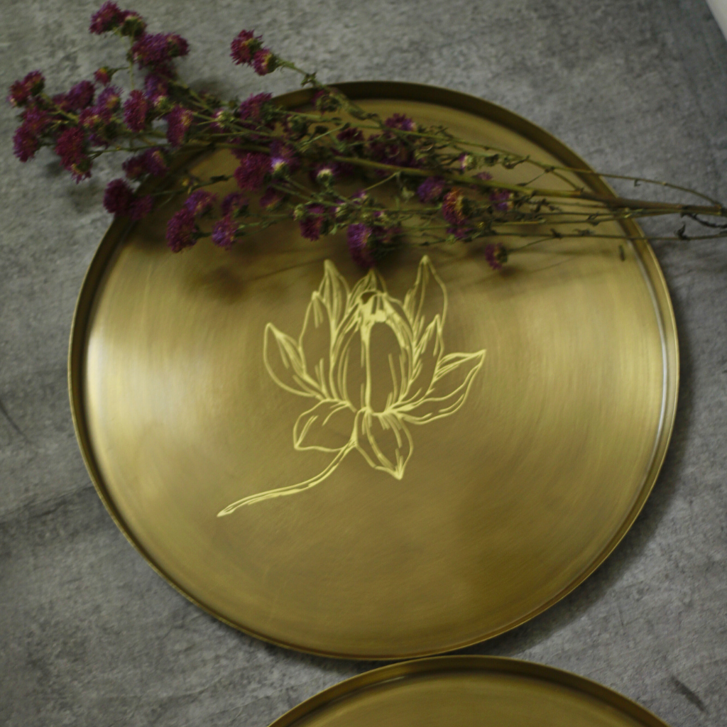 Sudha Antique Brass Dinner Plate with Gift Box | Contemporary Brass Thali Serveware