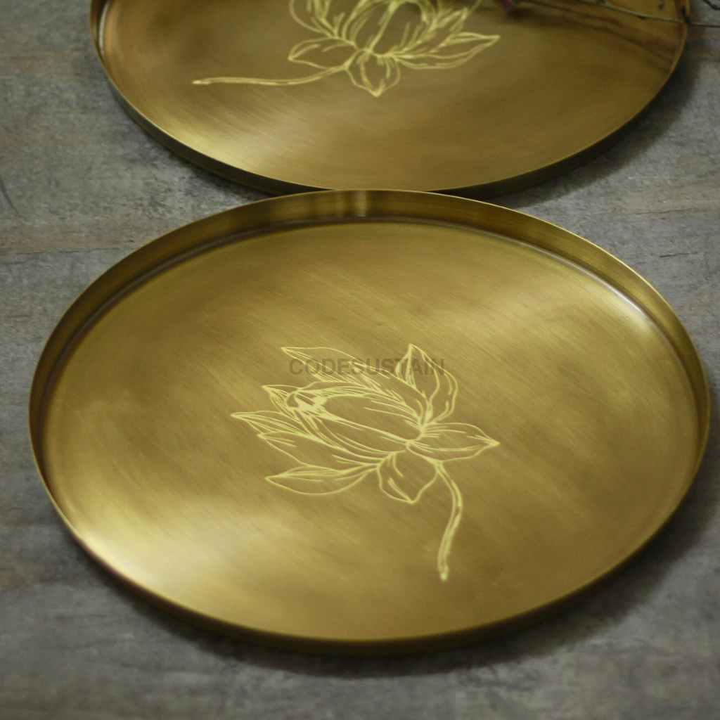Sudha Antique Brass Dinner Plate with Gift Box | Contemporary Brass Thali Serveware