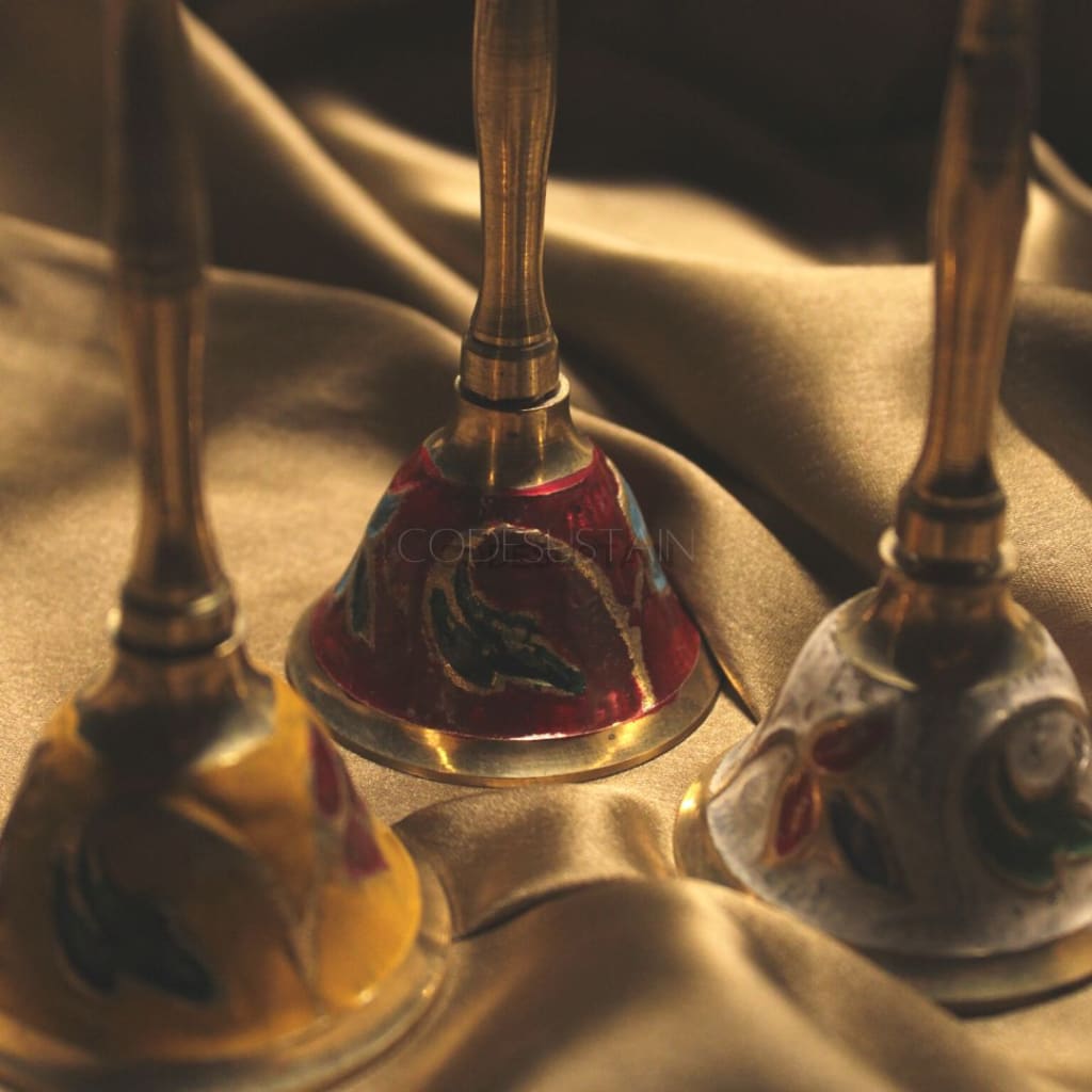 Traditional Brass Bell | Golden Finish Hand For Home Temple