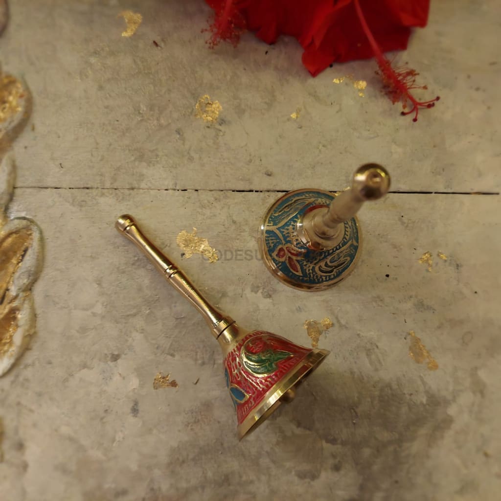 Traditional Brass Bell | Golden Finish Brass Hand Bell For Home, Temple - Codesustain