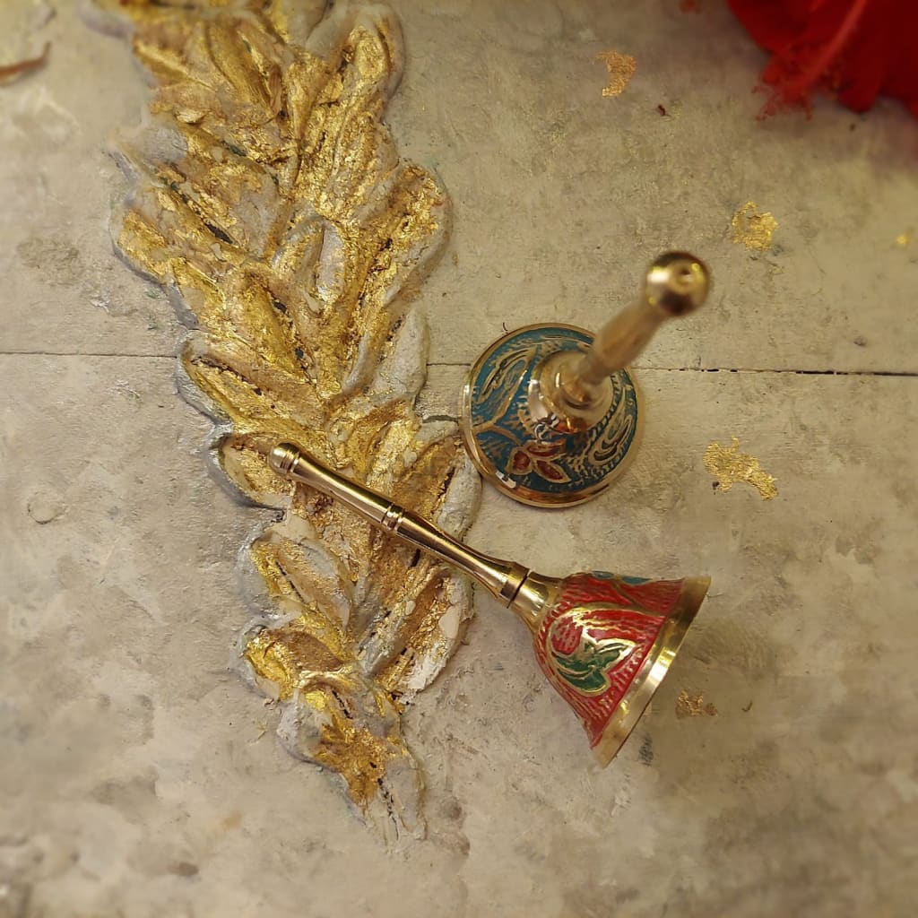 Traditional Brass Bell | Golden Finish Brass Hand Bell For Home, Temple - Codesustain