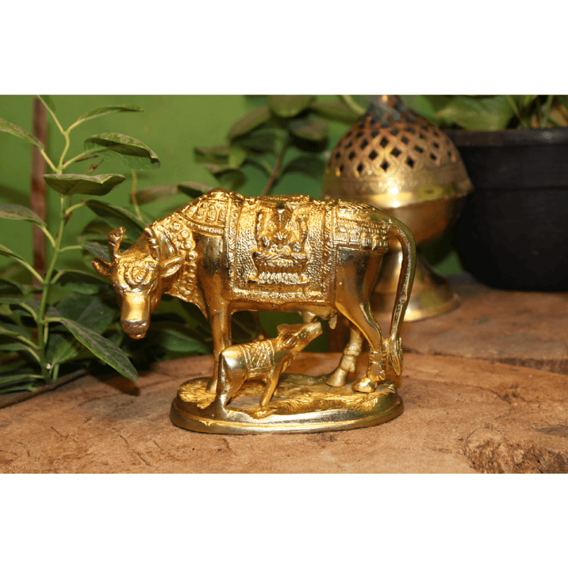 Veda Kamadhenu Gold Foil Plated Cow And Calf Idol - Codesustain