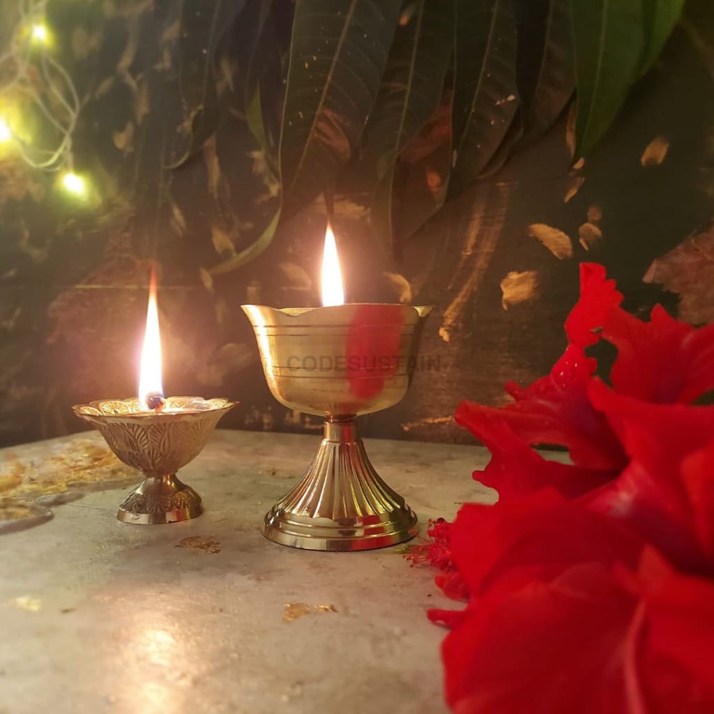 Vintage Brass Lotus Diyas | Golden Finish - Codesustain