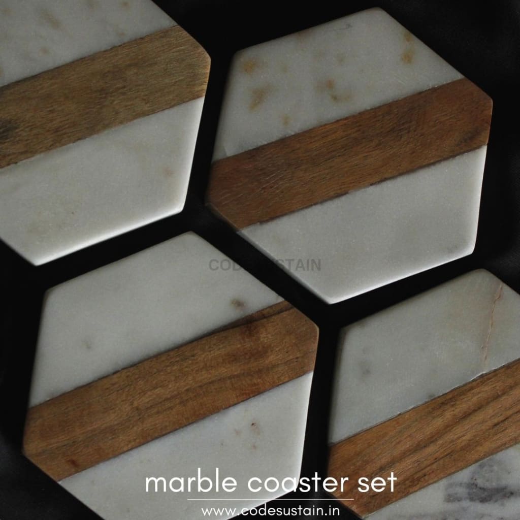 Marble Hexagon Handcrafted Coaster | Luxury Coasters (Set Of 4)