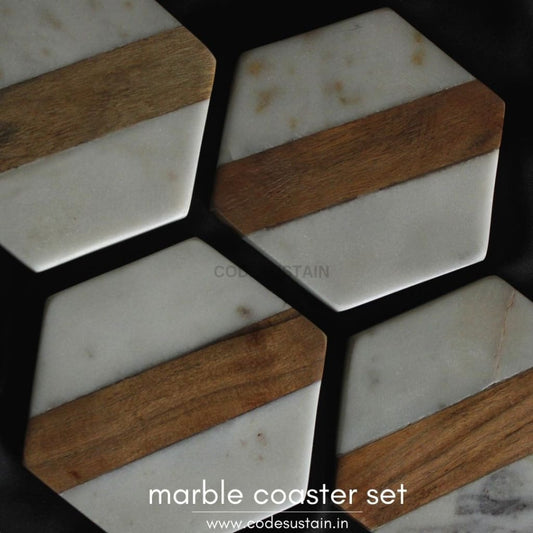 Marble Hexagon Handcrafted Coaster | Luxury Coasters (Set Of 4)