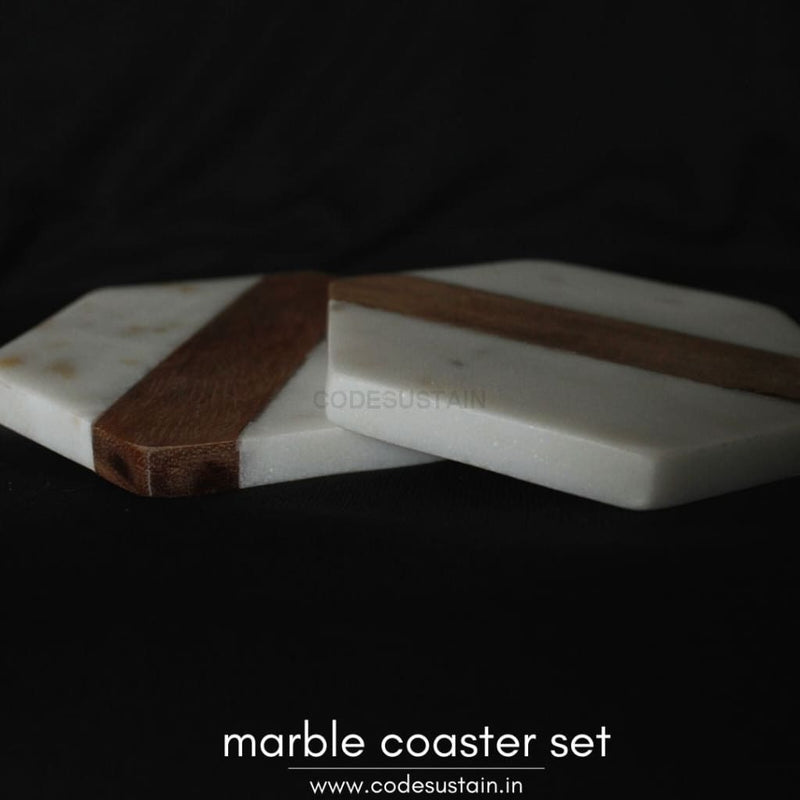 Marble Hexagon Handcrafted Coaster | Luxury Coasters (Set Of 4) Set 2