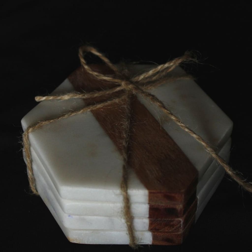 Marble Hexagon Handcrafted Coaster | Luxury Coasters (Set Of 4) Set 4