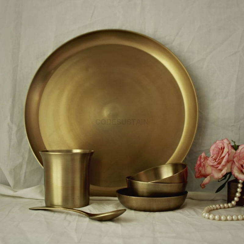 Antique Kansa Thali Set | Bronze Handmade 12 Inch Serveware
