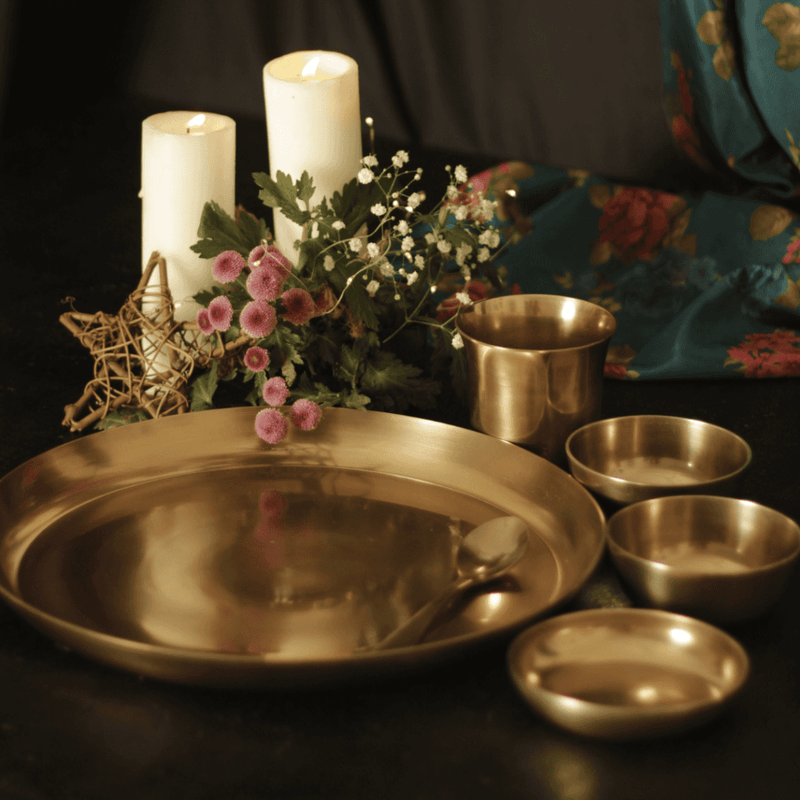 Antique Kansa Thali Set | Bronze Handmade || 12 Inches Serveware