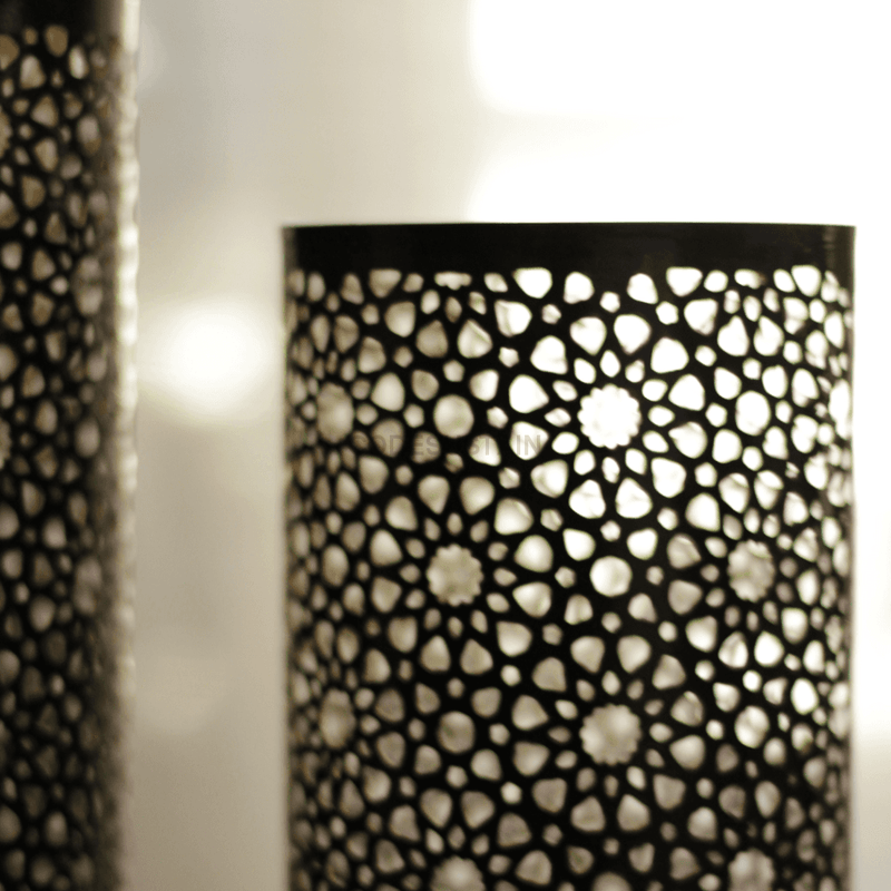 Black Gold Metal Flower Jali Pattern - Set Of 3 Candle Holder