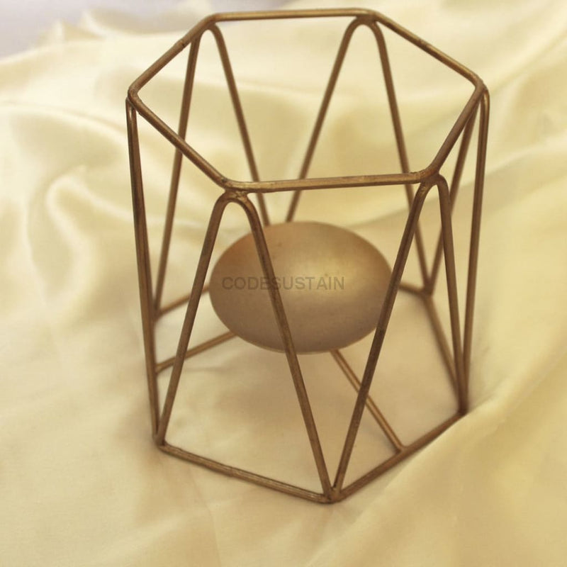 Metal Hexagon Candle Stand Showpiece - Single Tableware