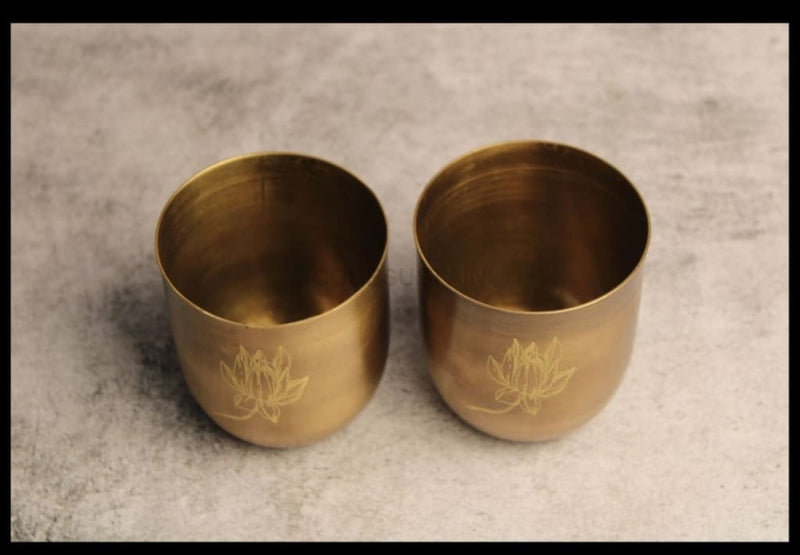 Sudha Antique Brass Tumbler | Water Glass |Set of 2 - Codesustain