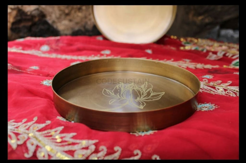 Sudha Antique Brass Appetizer Plate | Pasta Plate | Snack Plate | 8 inches - Codesustain