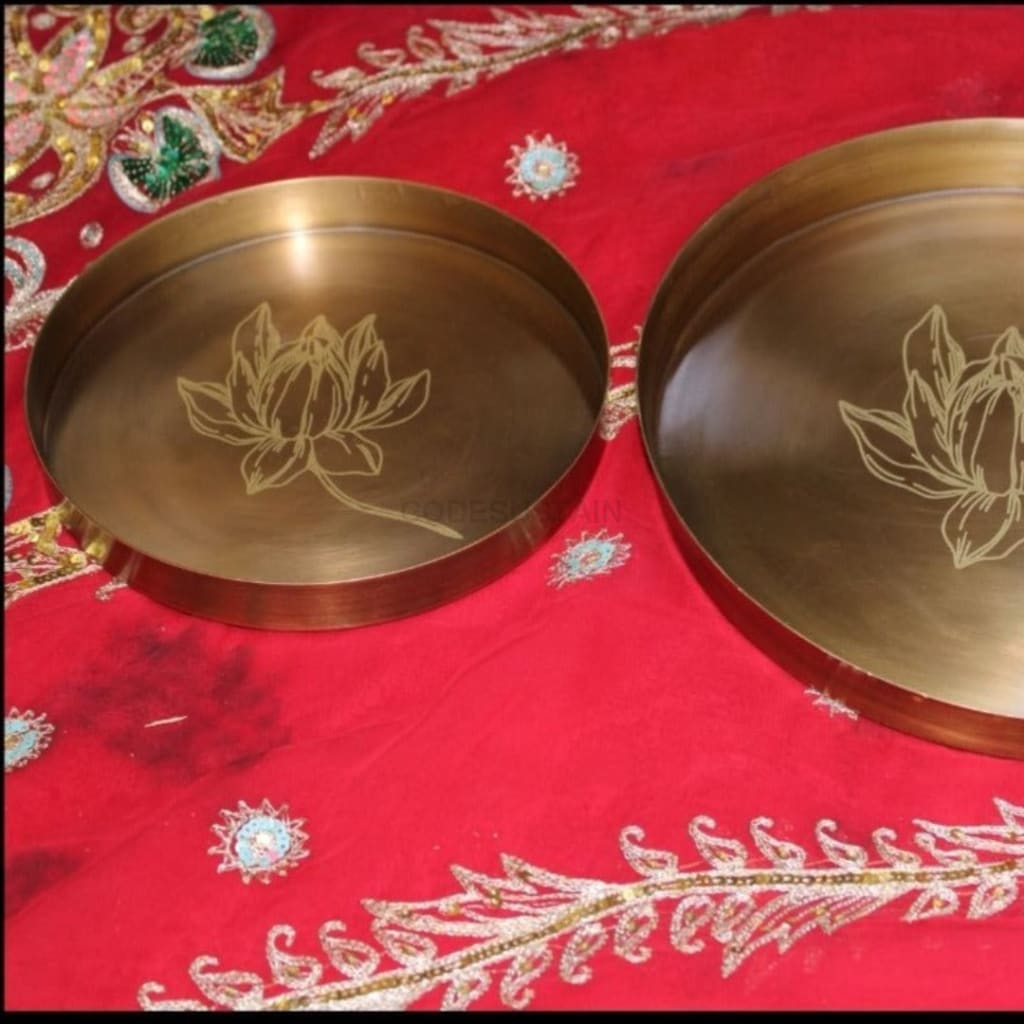 Buy Handmade Brass Serving Trays - Set of 2