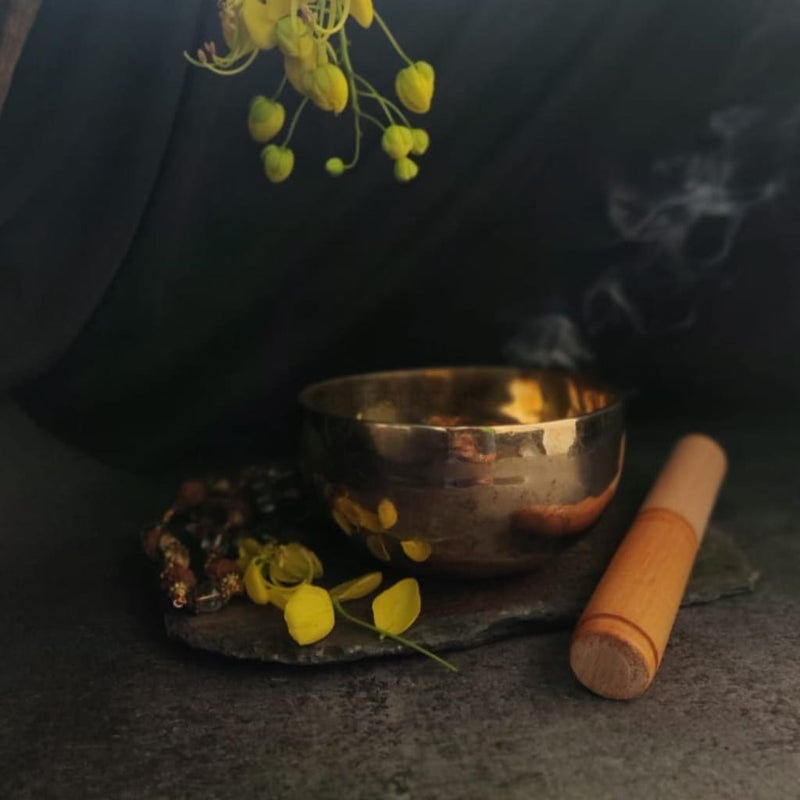 Tibetan Gold Singing Bowl | Handmade Kansa | Golden Finish | Large - Codesustain