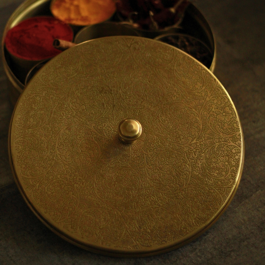 Antique Brass Masala Box | Brass Spice Box | Anjarai Petti with gift box