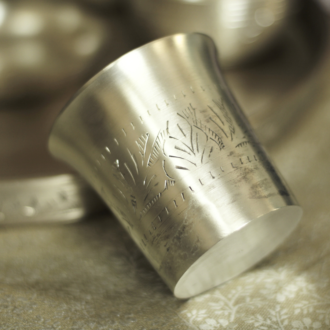 Engraved Pure Silver Plated Kansa Thali Set – Elegant Gift for Festive & Wedding Occasions