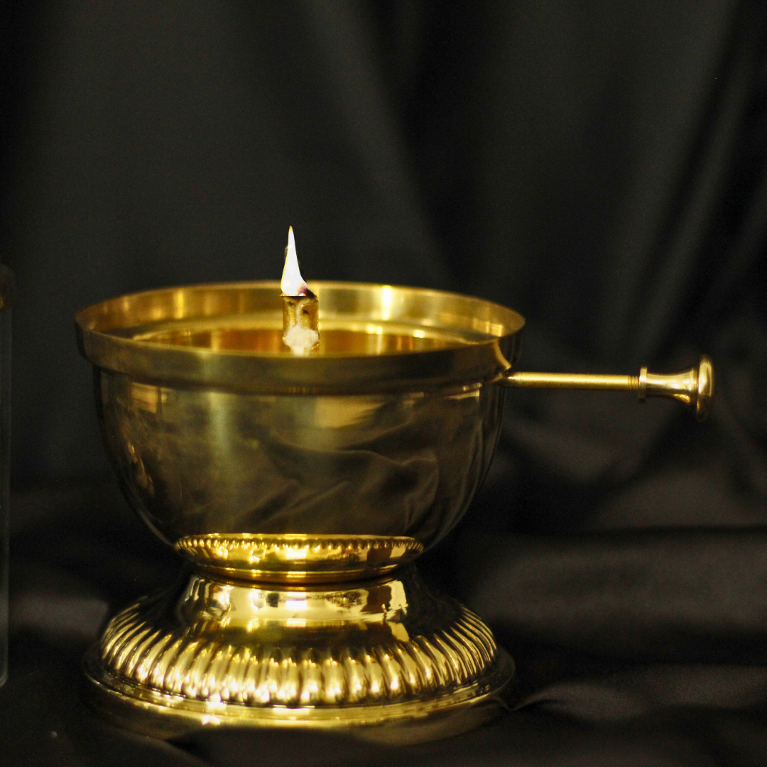 Gold Brass Akhand Jyot Diya | Pure Pital Large Oil Lamp for Abundance & Prosperity | Retro Rotary Wick Assembly | Wind Proof for Festivals and Daily rituals