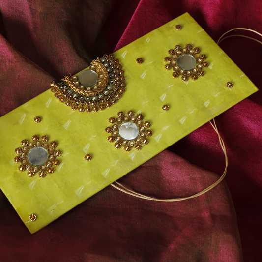 Nakshi Kundan Yellow 3D Shagun Lifafa – Handcrafted Cash Envelope