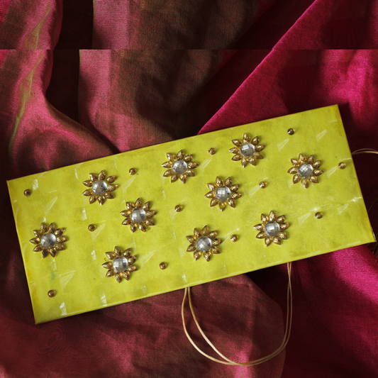 Zari Kundan Yellow 3D Shagun Lifafa – Handcrafted Cash Envelopes