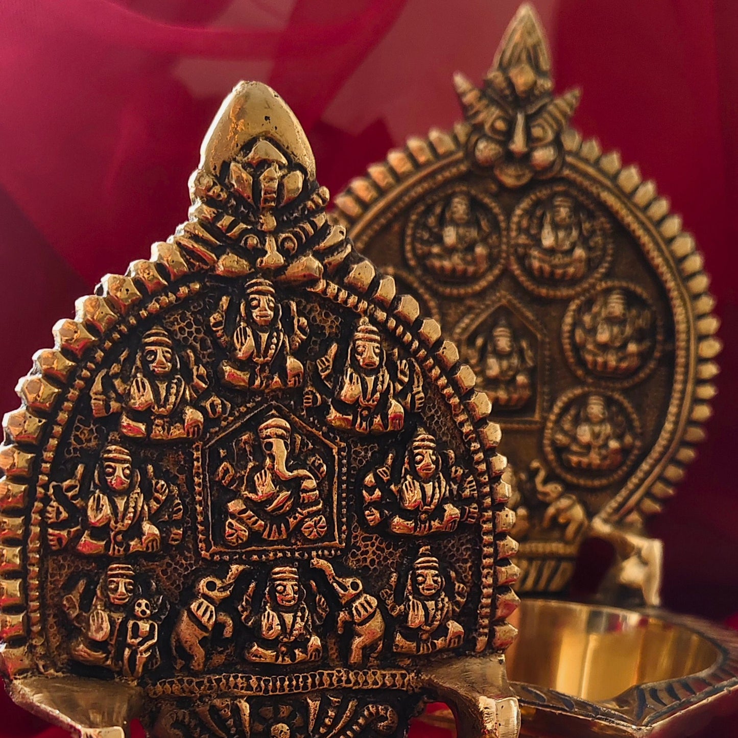 Gold Brass Ganesh Ashtalaxmi Petal Diya for Prosperity and Abundance