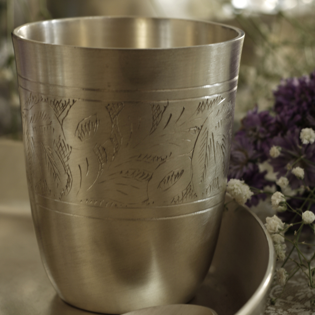 Engraved Pure Silver Plated Kansa Thali Set – Elegant Gift for Festive & Wedding Occasions