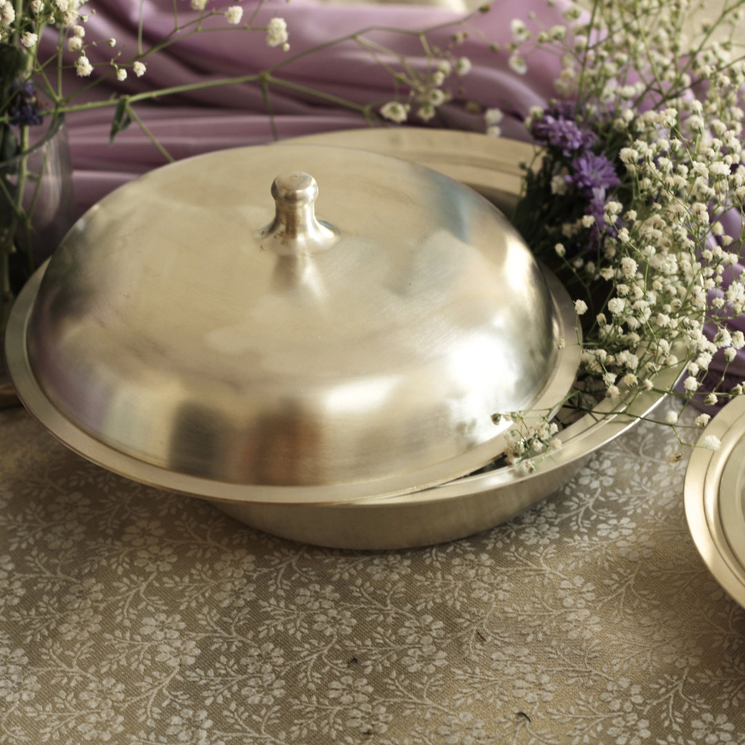Engraved Pure Silver Plated Kansa Thali Set – Elegant Gift for Festive & Wedding Occasions