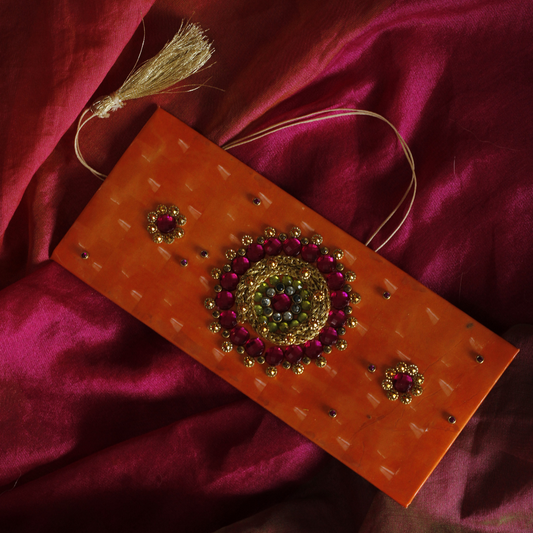 Shahi Kundan 3D Shagun Envelope – Chatak Orange Signature Cash Lifafa | Handcrafted Money Envelope