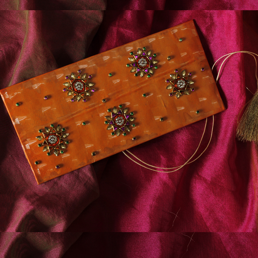 Zari Kundan 3D Shagun Envelope – Chatak Orange Intricate Cash Lifafa