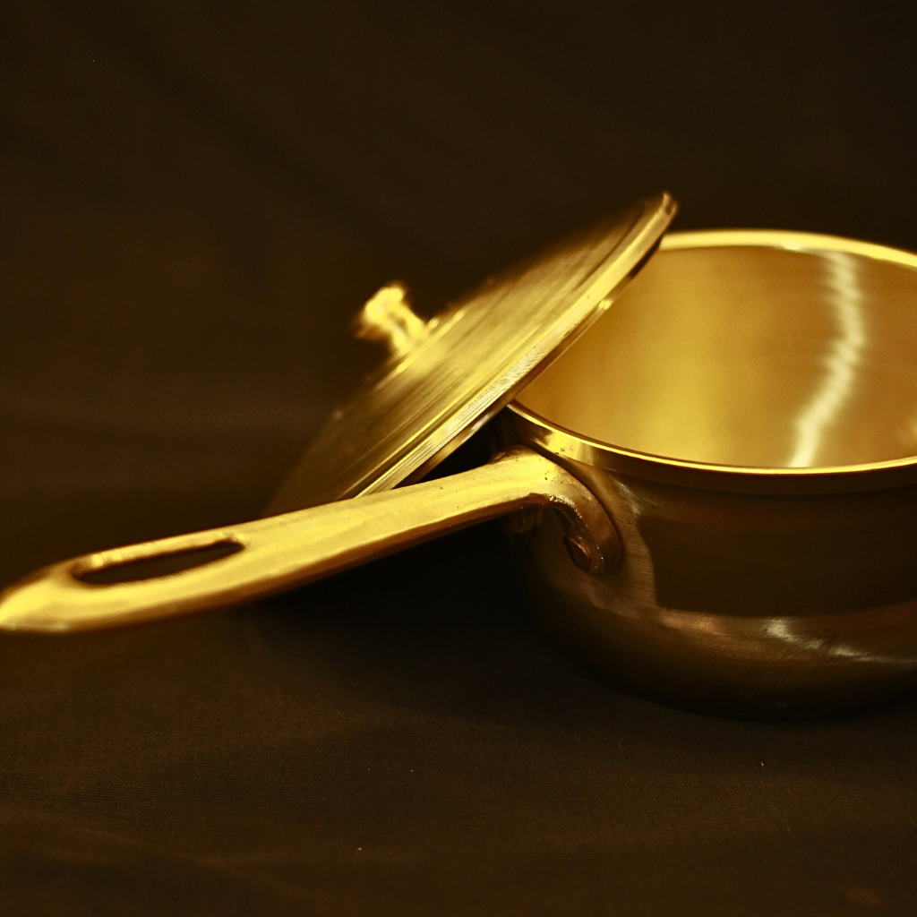 Traditional Bronze Sauce Pan | Kansa Milk Pan with lid