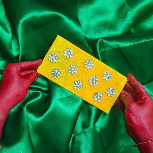 Yellow Velvet Buti King Size Lifafa, Large Cash Shagun Money Envelopes