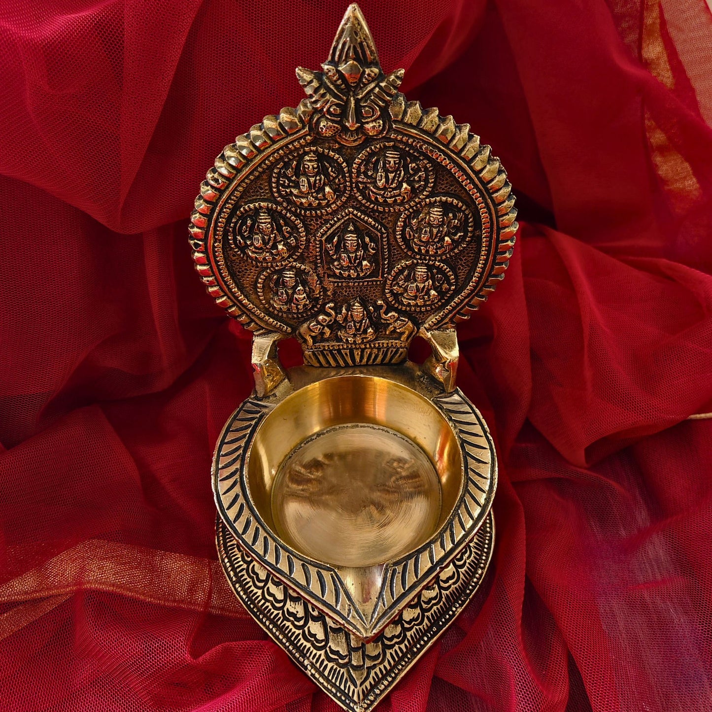 Gold Brass Ganesh Ashtalaxmi Petal Diya for Prosperity and Abundance