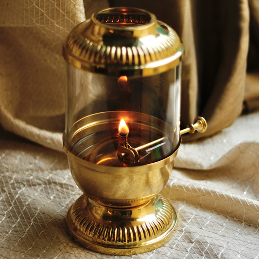 Gold Brass Akhand Jyot Diya | Pure Pital Large Oil Lamp for Abundance & Prosperity | Retro Rotary Wick Assembly
