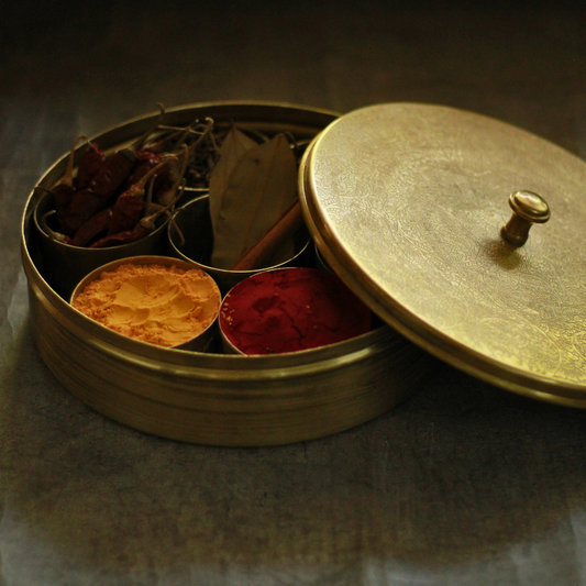 Antique Brass Masala Box | Brass Spice Box | Anjarai Petti with gift box