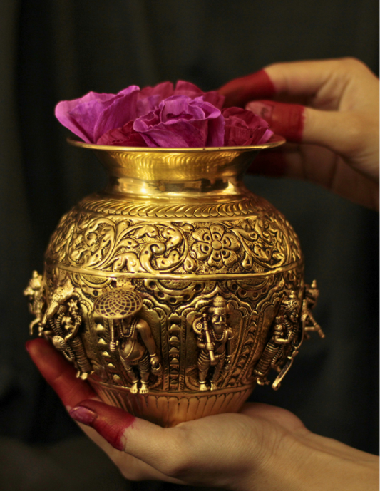 Gold Brass Dasha Avatar Vishnu Kalash | Sacred Vishnu 10 Avatar Kalasham | Divine Pooja Kalash for Wealth & Abundance| Lakshmi Poojan