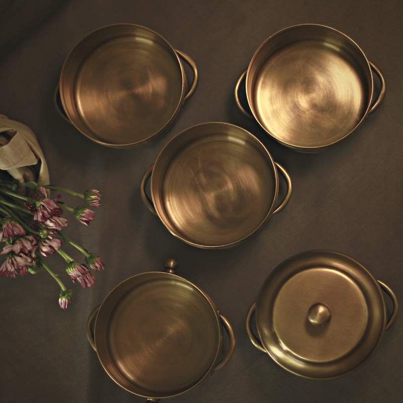 Antique Brass Tiffin Box with Spoon | 5 layer Handmade Tiffin - Codesustain Ventuures Pvt Ltd