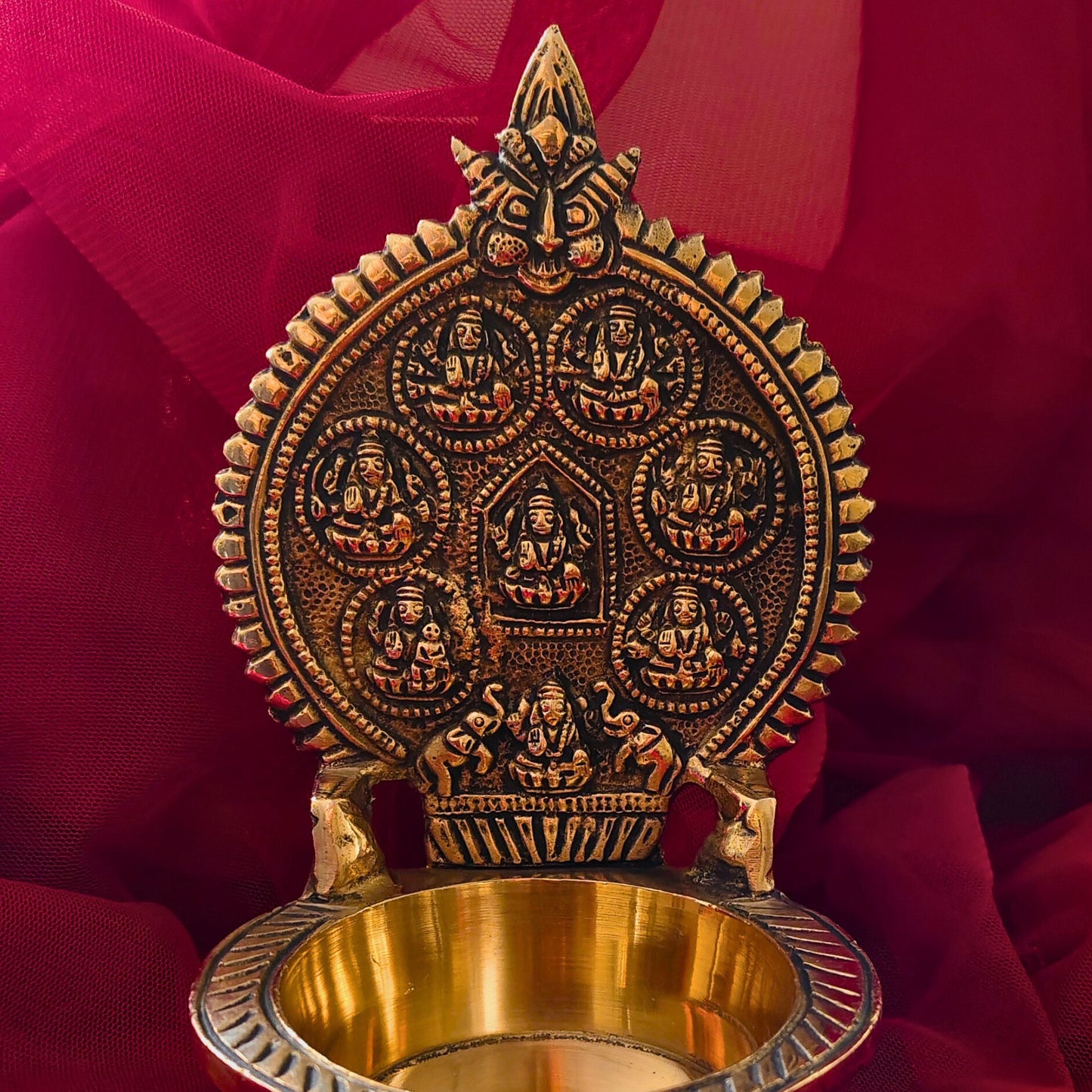 Gold Brass Ganesh Ashtalaxmi Petal Diya for Prosperity and Abundance