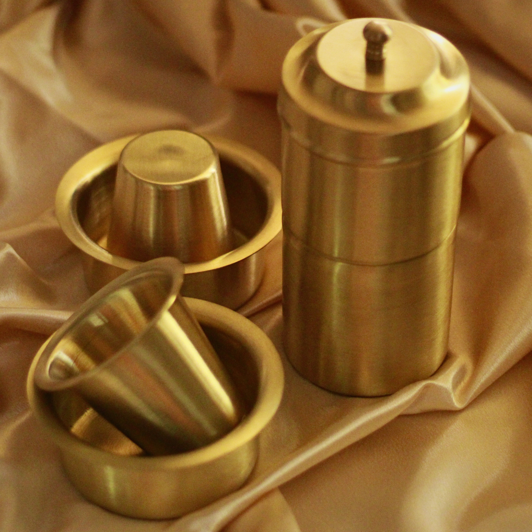 Handmade Brass Coffee Filter with Davara Set | Coffee Set in a Gift Box