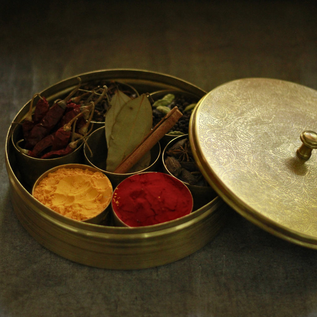 Antique Brass Masala Box | Brass Spice Box | Anjarai Petti with gift box