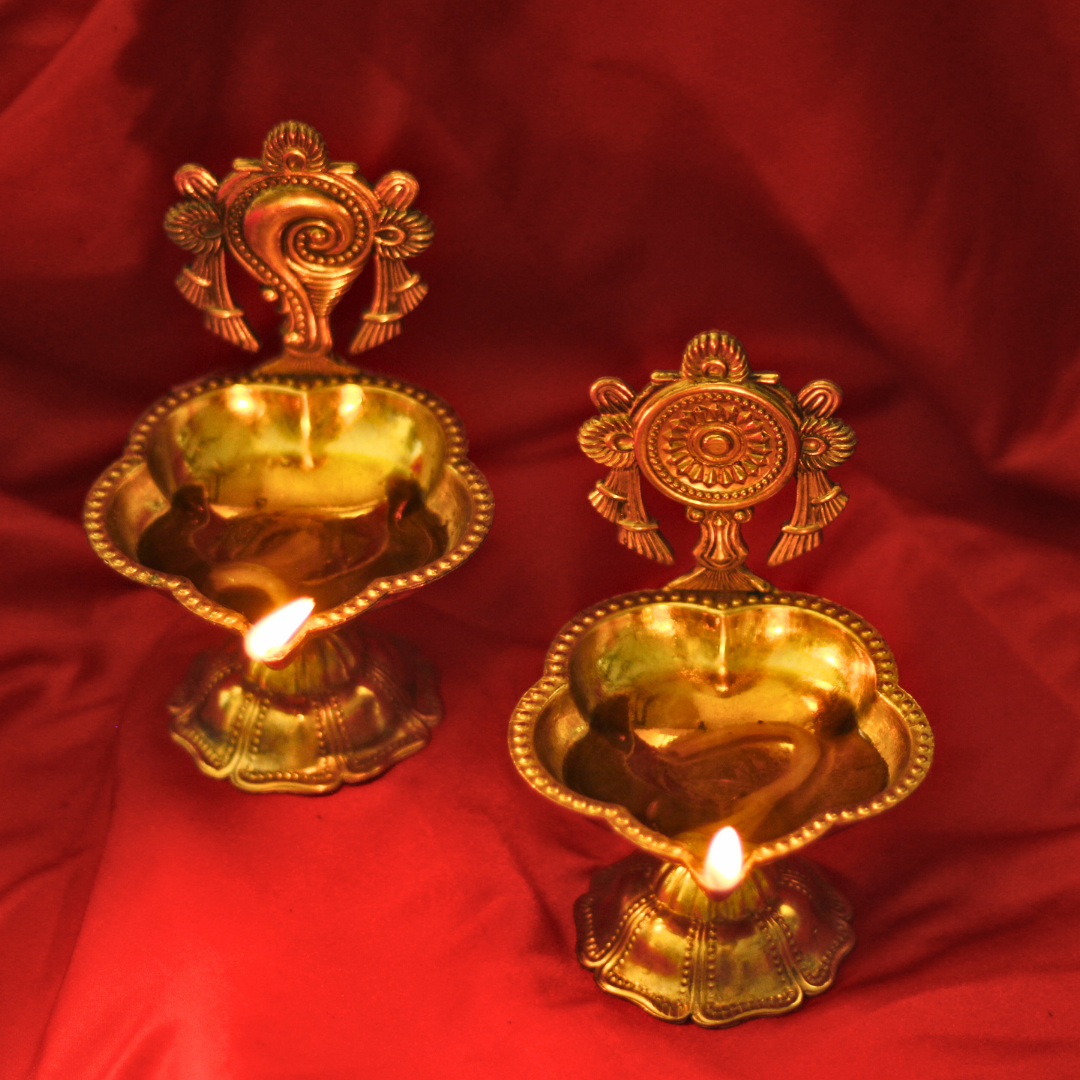 Divine Brass Shankh Chakra Diyas for Home Temple (set of 2) | Invite Prosperity