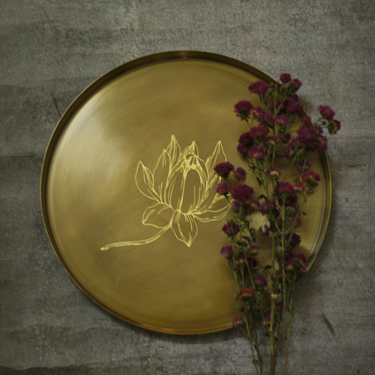 Sudha Antique Brass Dinner Plate with Gift Box | Contemporary Brass Thali