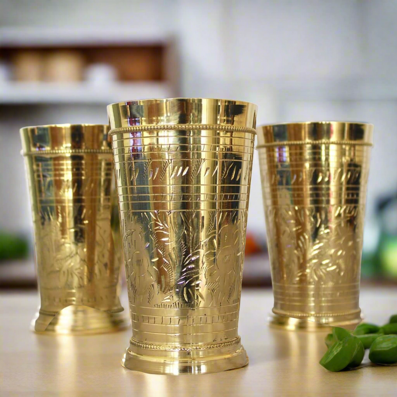 Handmade Engraved Brass Patiala Glass | Lassi Glass - Codesustain Ventuures Pvt Ltd