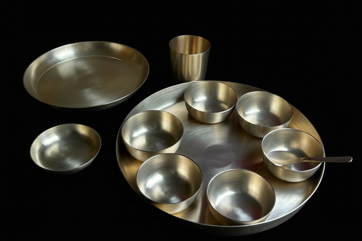 Jumbo Maharaja Kansa Thali Set | Original Kansa Thali Set | Luxury Bronze Thali Set (1 person set -11 pcs)