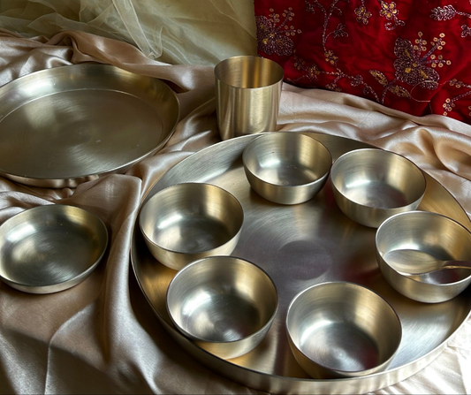 Royal Rajasthani Maharaja Kansa Thali Set | Original Kansa Thali Set | Extra Large Bronze Thali Set (1 person set of 11 pcs)