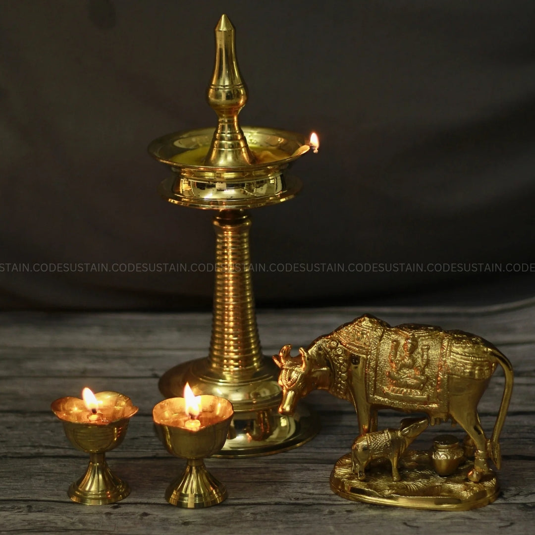 Divine Handmade Brass Samai | Nilavilakku | Large Diya