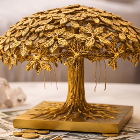 Antique Gold Brass Standing KalpaVriksha - Large Tree of Life with Stand for Growth and Prosperity | Handcrafted Superfine Brass | Invite Blessings & Abundance | 9.5 kgs~ | House Warming Luxury Gift