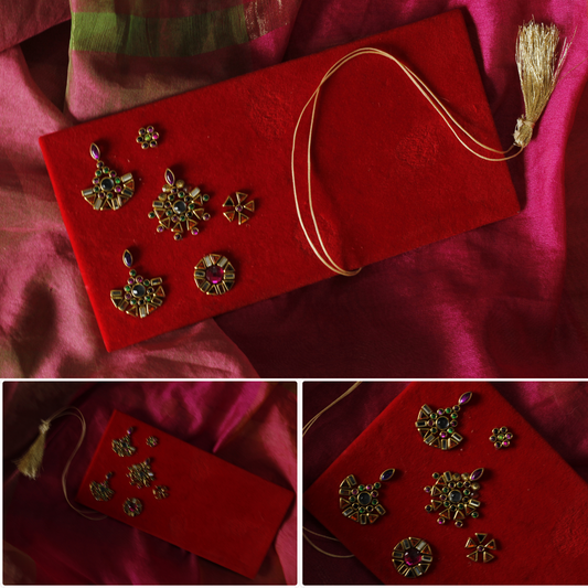Rani Velvet Kundan Shagun Envelope – King Size Red Cash Lifafa | Handcrafted Money Envelope