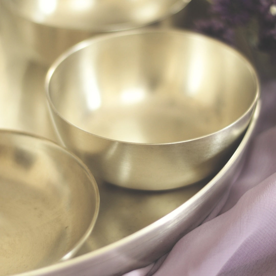 Engraved Pure Silver Plated Kansa Thali Set – Elegant Gift for Festive & Wedding Occasions