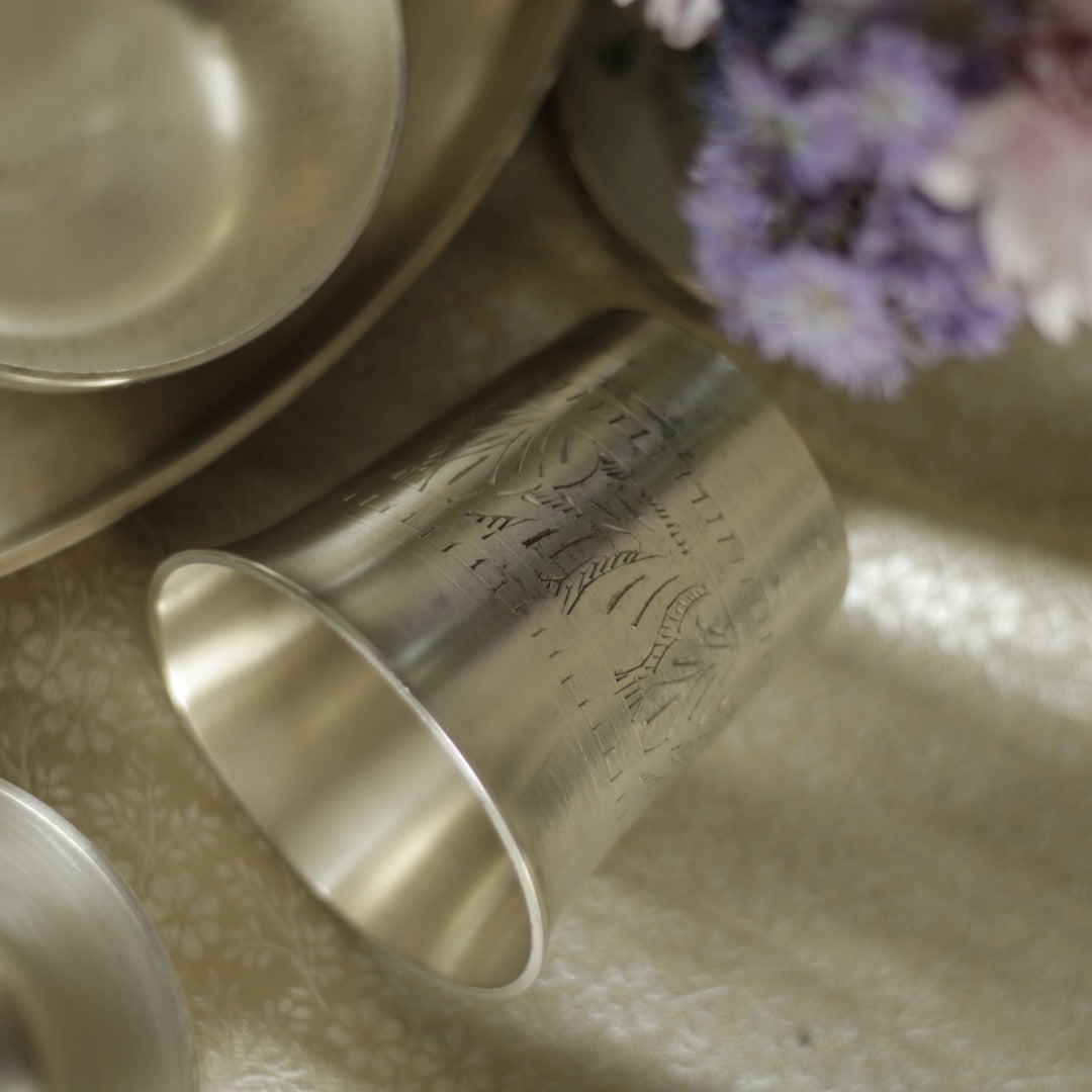 Engraved Pure Silver Plated Kansa Thali Set – Elegant Gift for Festive & Wedding Occasions