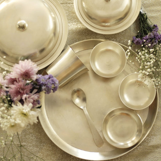 Pure Silver Plated Handmade Kansa Thali Set | Elegant and Sustainable